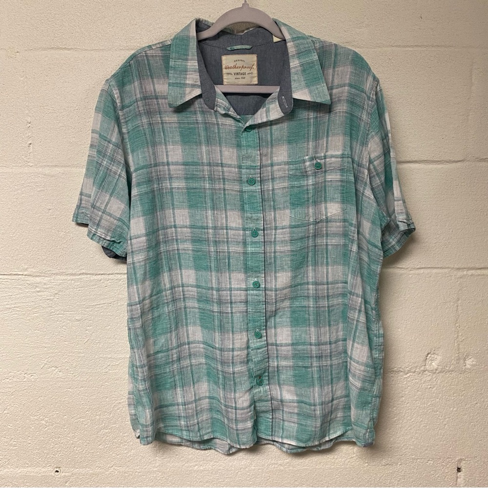 Weatherproof Men’s Green and White Casual Button Down Shirt Size XL